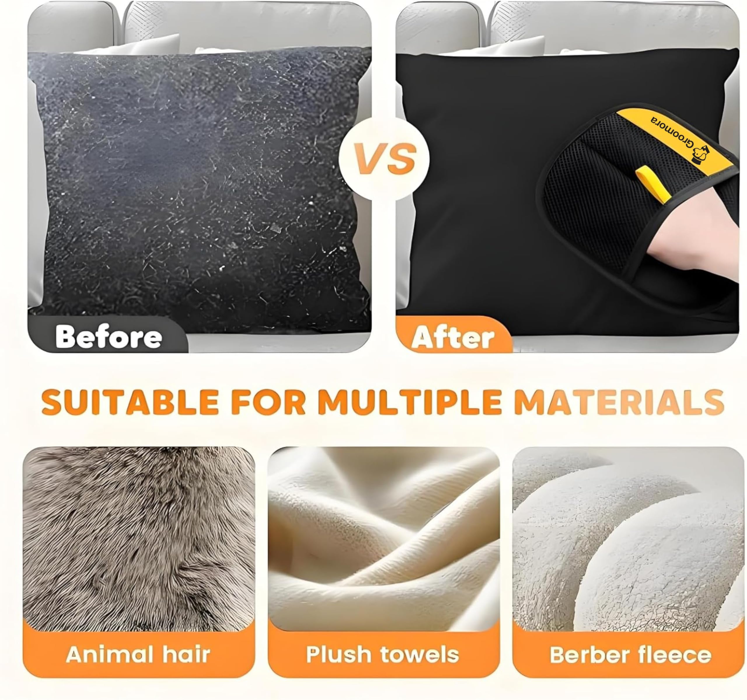 Groomora glove during gentle pet grooming with massage effect