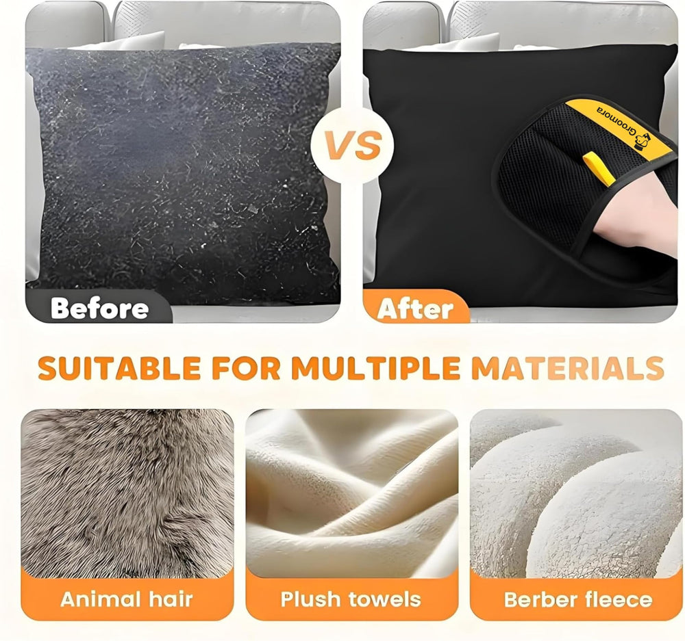 Groomora glove during gentle pet grooming with massage effect