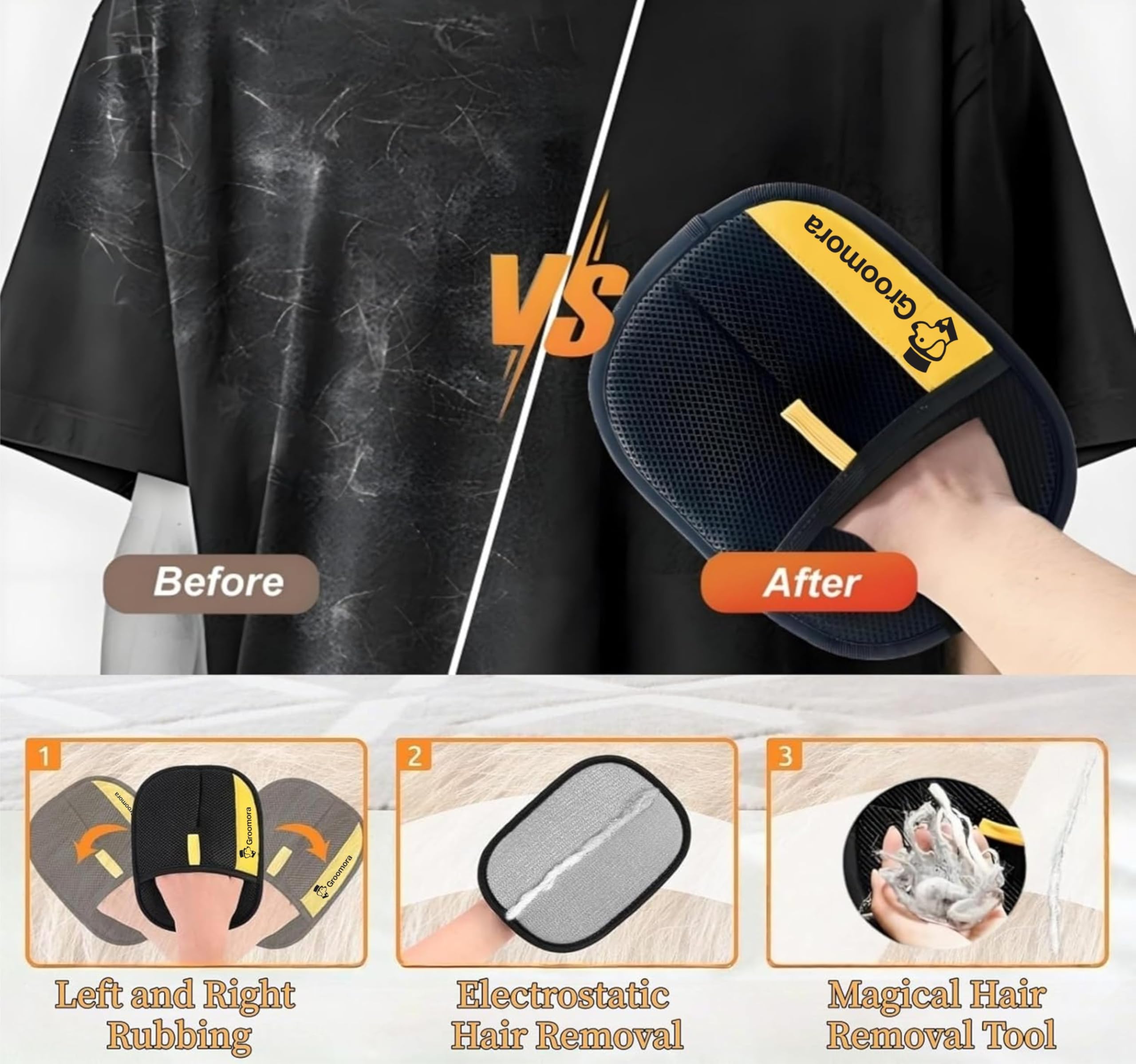 Groomora glove demonstrates multi-surface fur removal capability