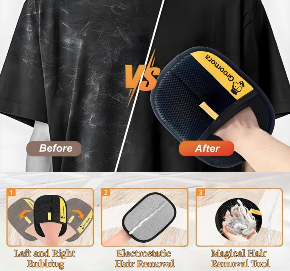 Groomora glove demonstrates multi-surface fur removal capability