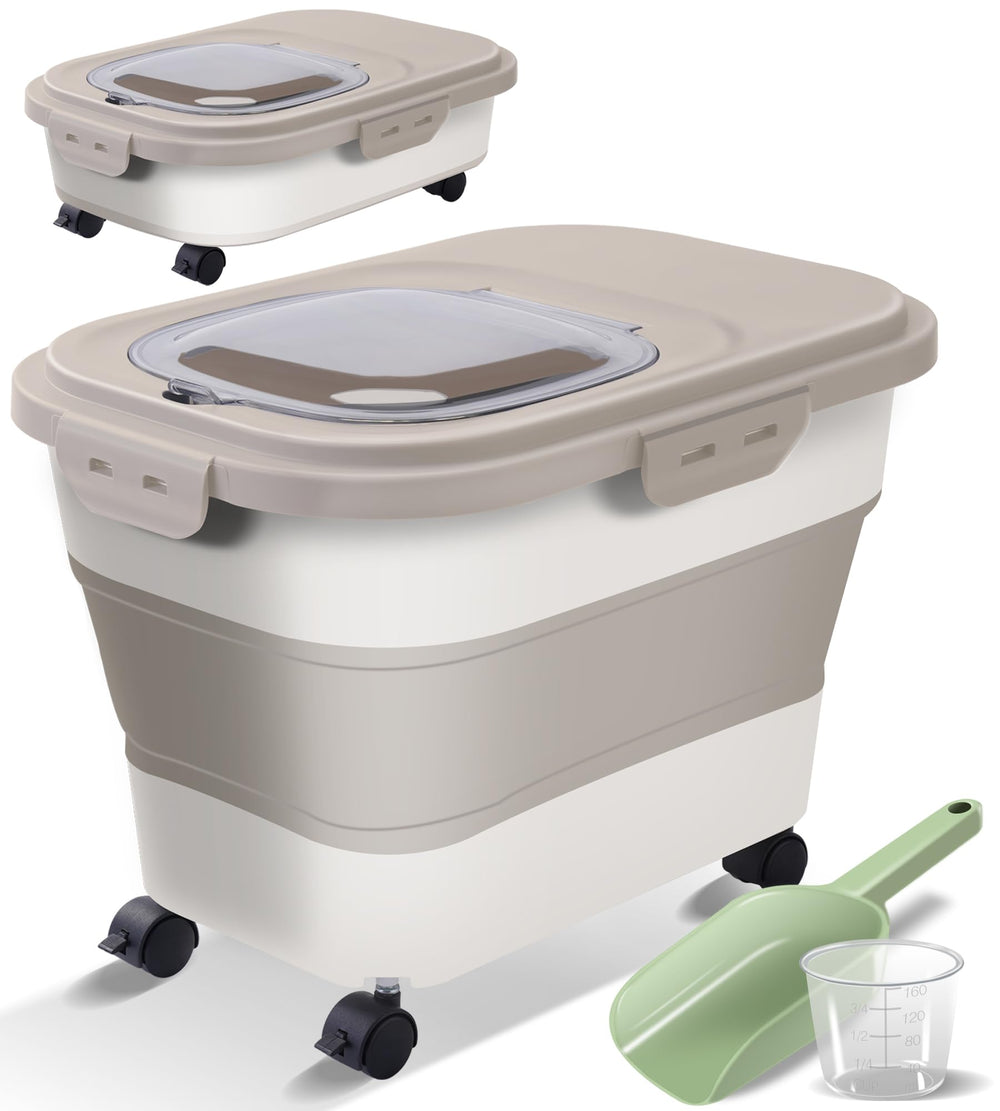 Gropecan collapsible dog food container folded for space-saving travel and storage