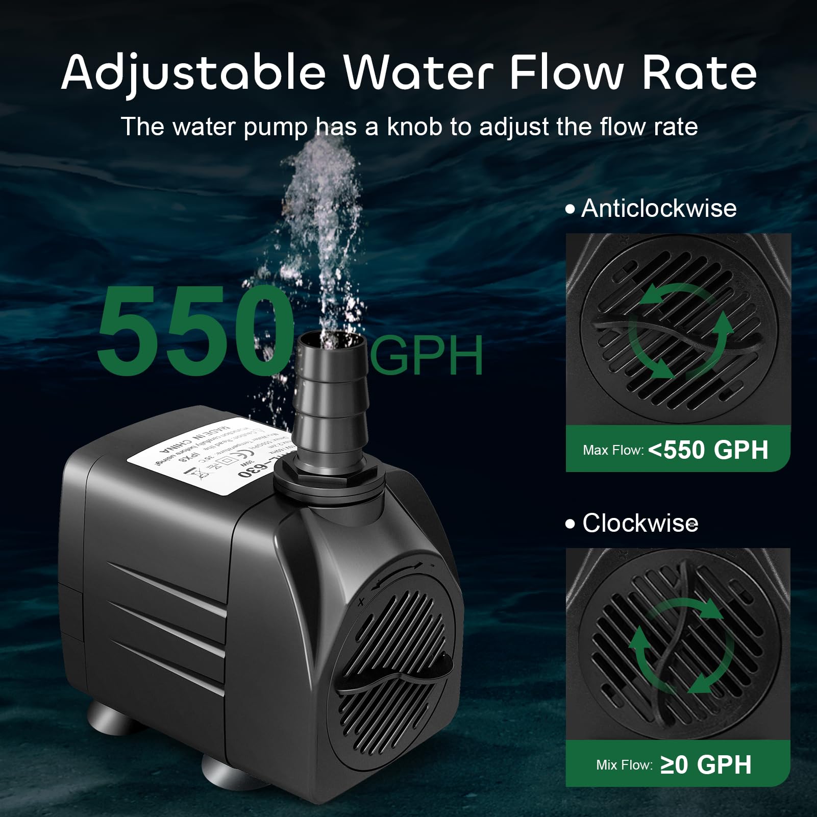 Growneer 30W motor powers efficient water movement with low energy use.