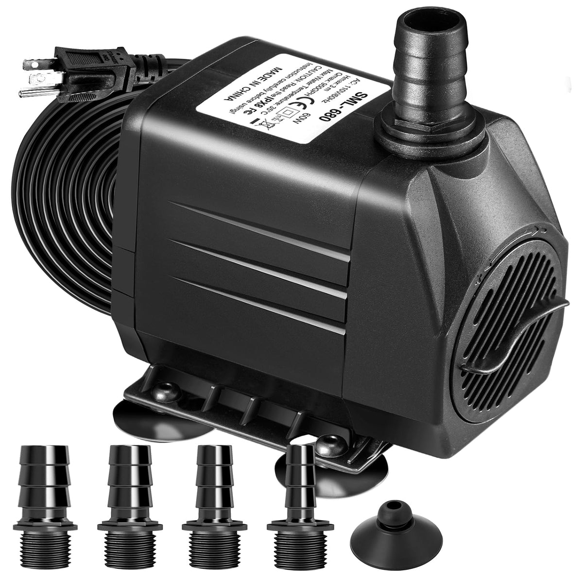 Growneer 950GPH submersible pump front view highlighting compact design for versatile aquariums.