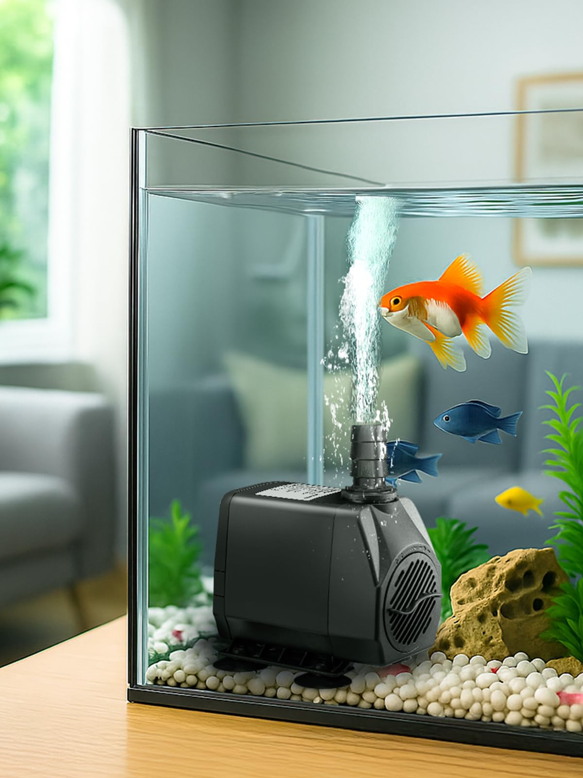 Growneer aquarium pump in action circulates and aerates water for healthier tanks.