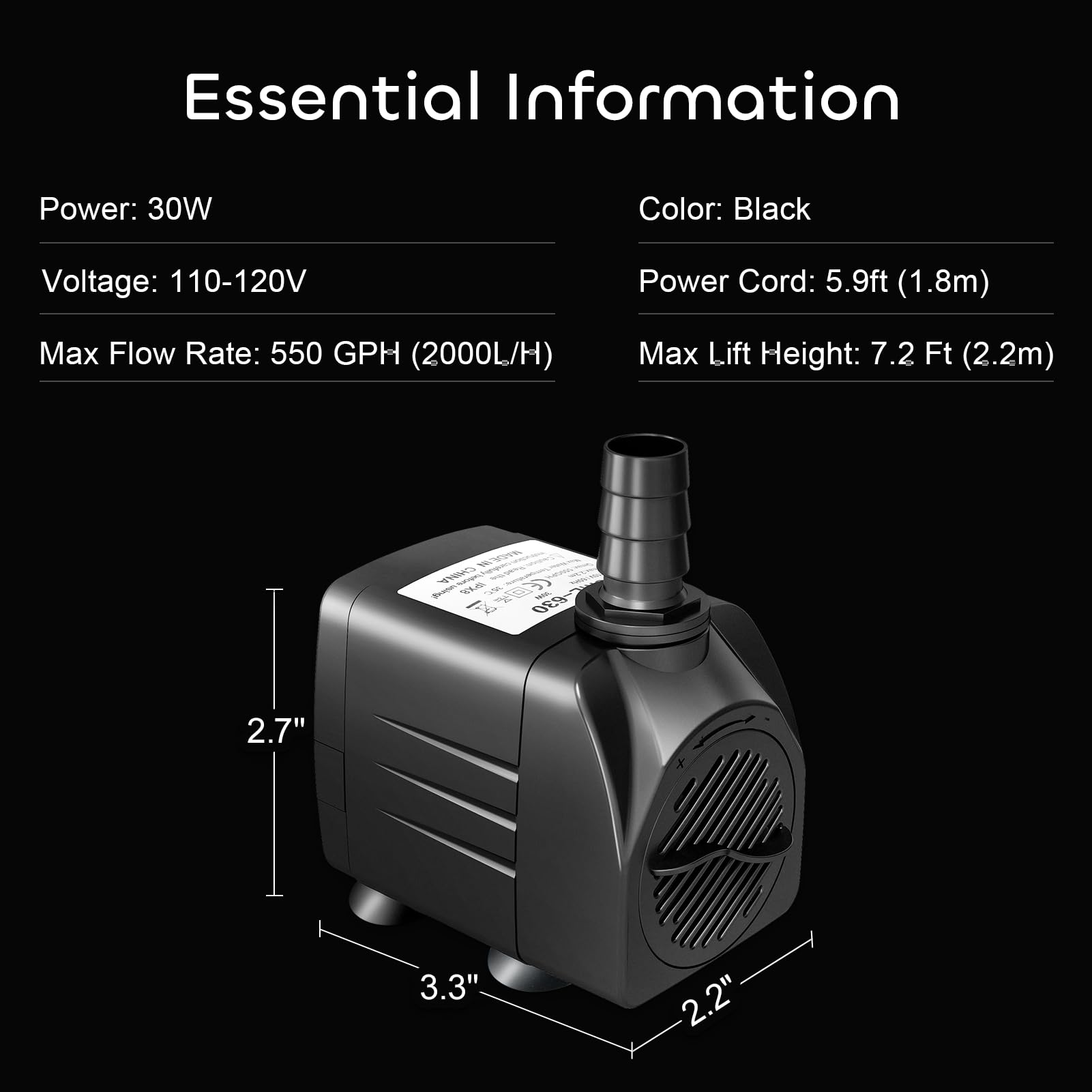 Long 5.9 ft power cord enables flexible placement for installations.