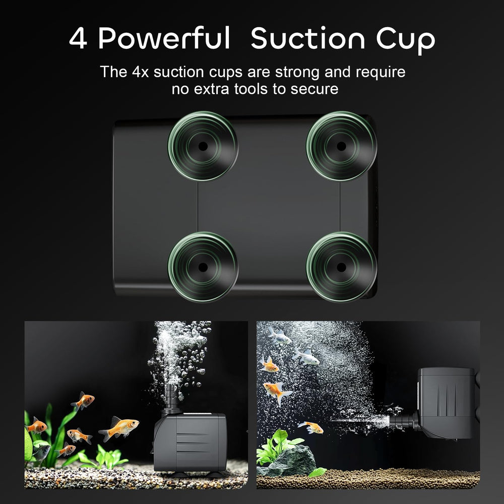 Four independent suction cups keep the pump stable on tank surfaces.