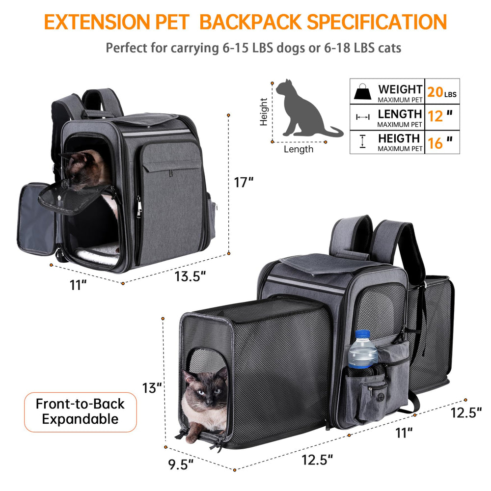 Groxkox cat backpack side expandable view highlighting extra space for pets
