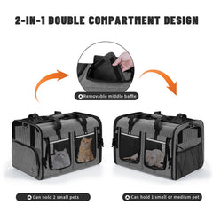 Groxkox cat carrier dual-compartment design supports two pets safely.