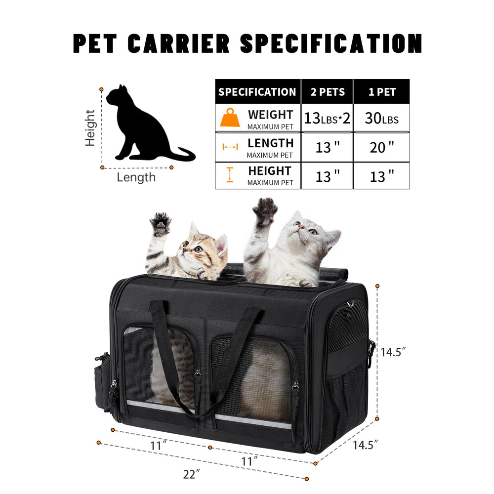 Groxkox dual pet carrier with front zippered compartments for essentials.