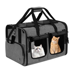 Groxkox two-cat carrier foldable camelback front compartments for easy access on trips.