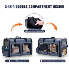 Groxkox two-pets carrier front zipper compartments for quick access.
