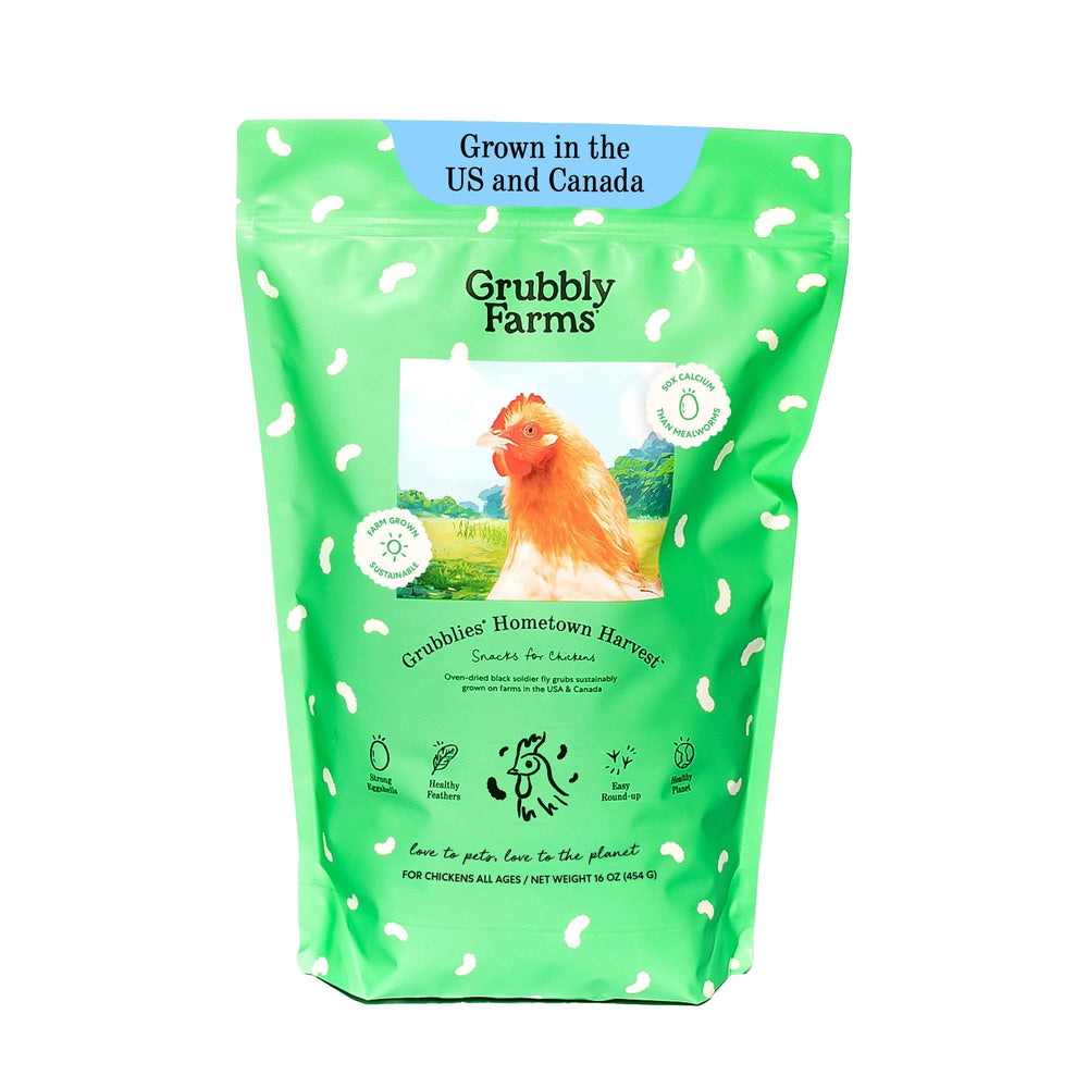 Grubbly Farms Grubblies Hometown Harvest 1lb bag, natural protein for healthy flocks.