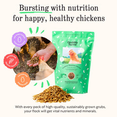 Grubblies protein-bites support strong eggshells and vibrant plumage.