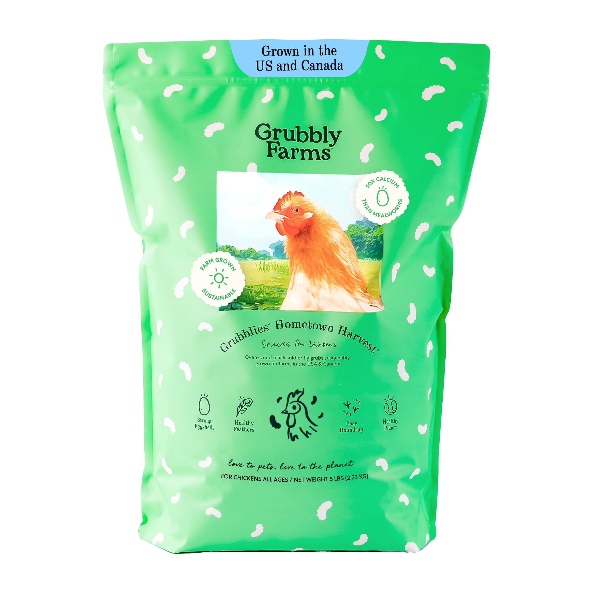 Grubbly Farms Grubblies packaging close-up highlighting natural chicken treats