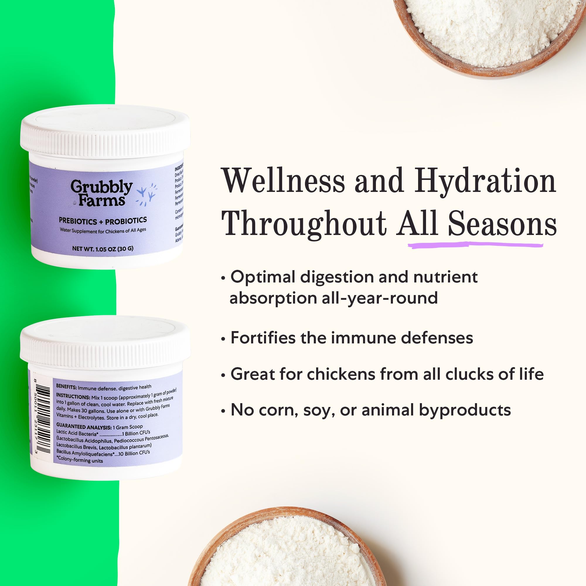 Grubbly Farms dosing information for consistent mixing and daily use
