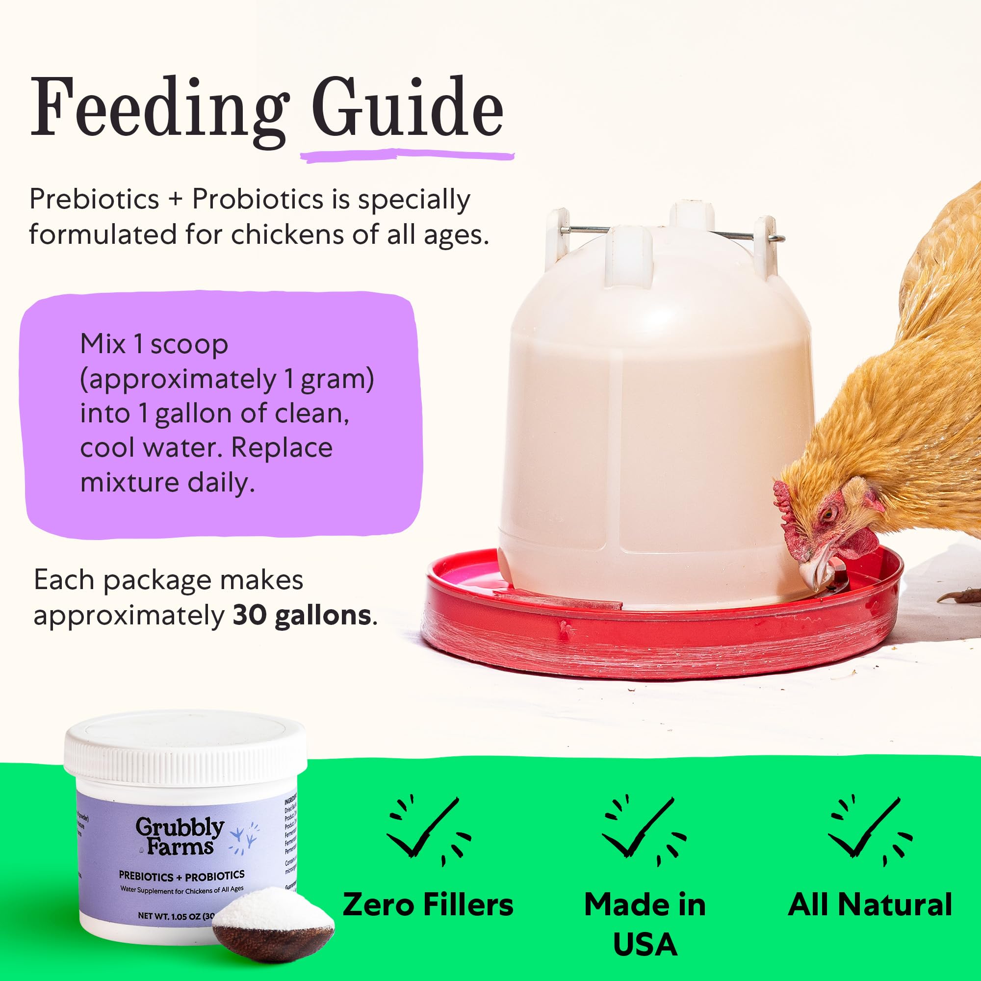 Grubbly Farms label closeup shows ingredients and usage guidance