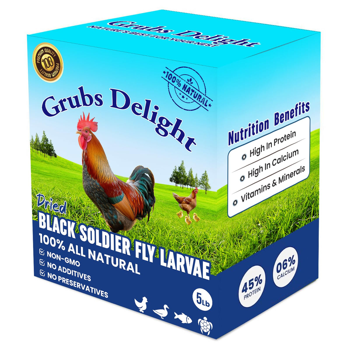 Grubs Delight 5lb bag ready for steady backyard chicken feeding.