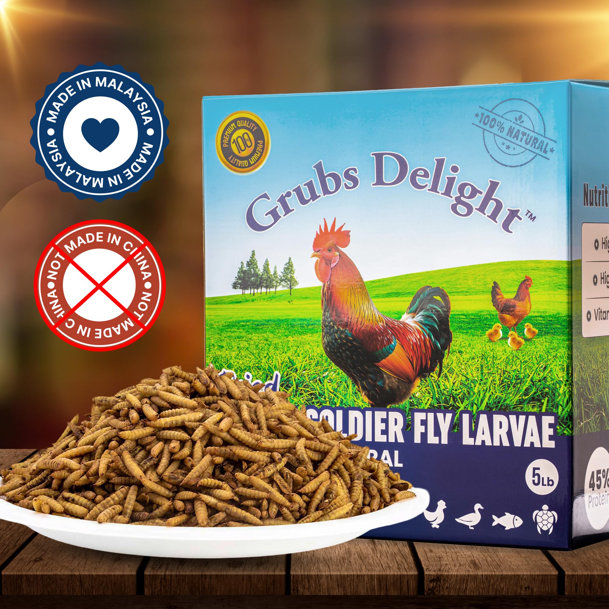 Grubs Delight multi-flock feeding setup illustrating bulk value for flocks.