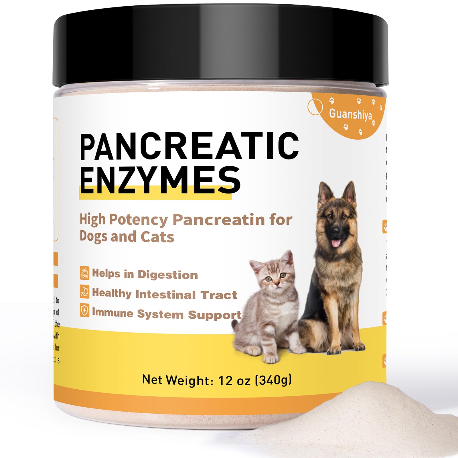 Guanshiya pancreatic enzymes bottle shown for dog digestion support
