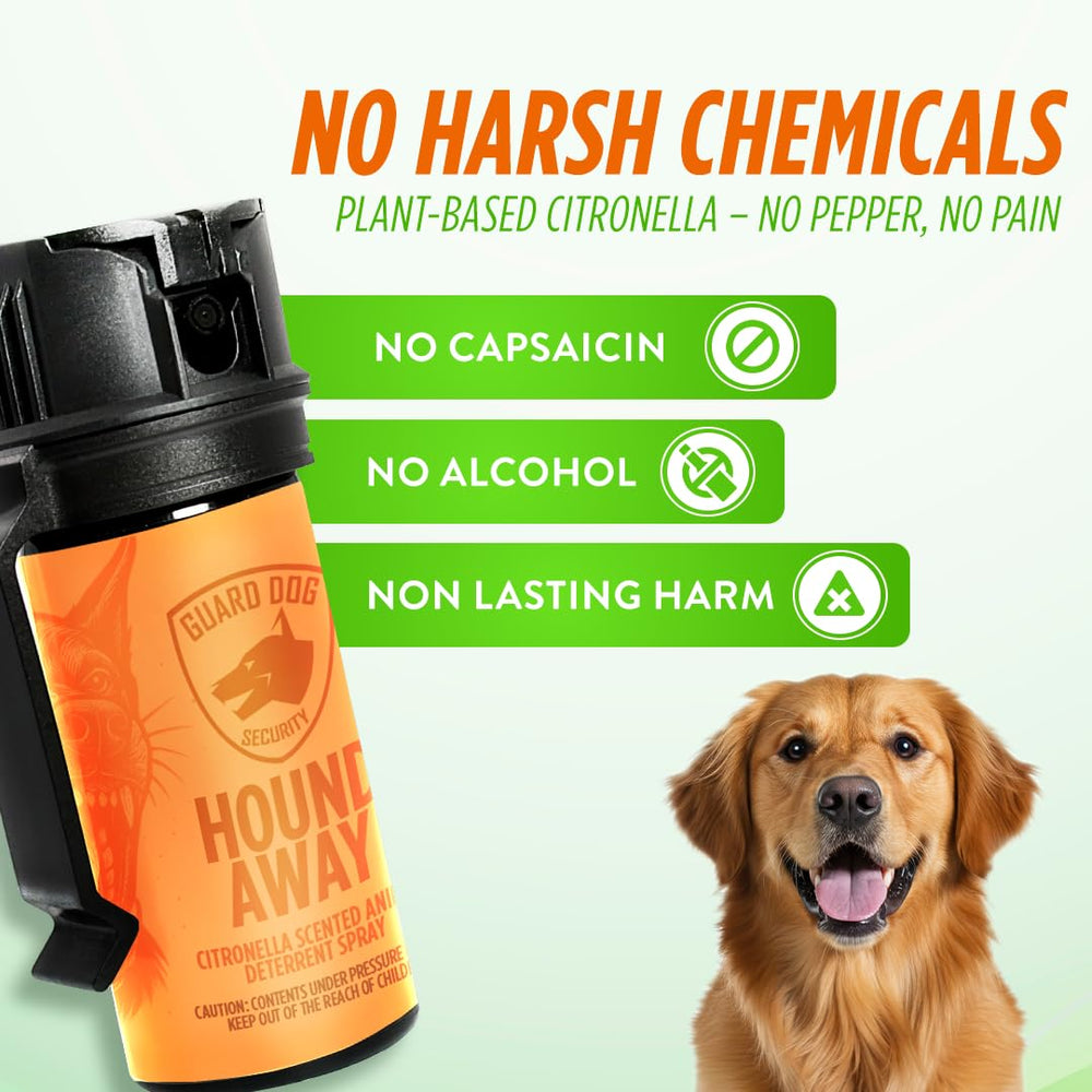 Guard Dog Security citronella spray packaging compact and travel-ready for on-the-go protection.
