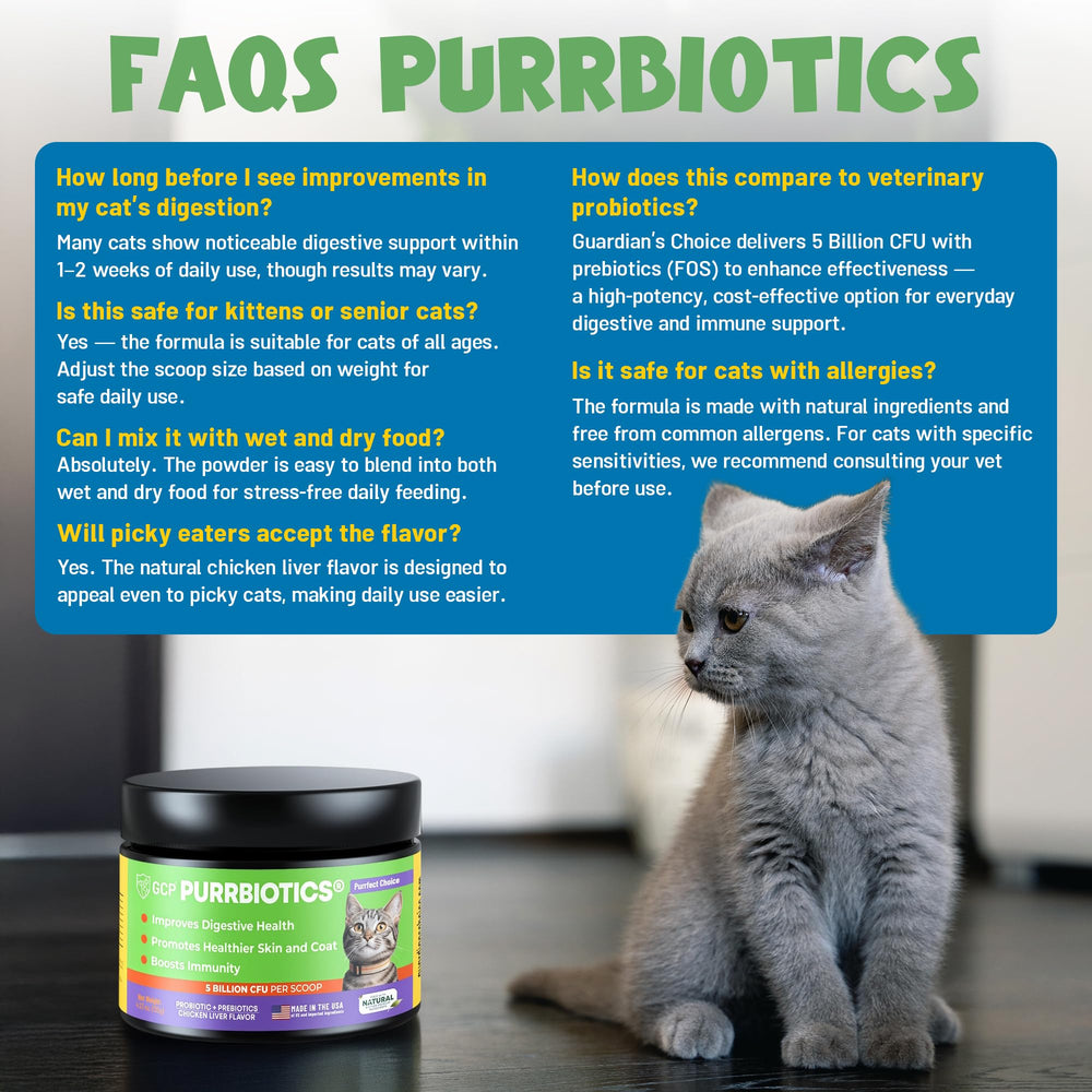 Guardian’s Choice Purrbiotics jar with a clear lid for easy access.