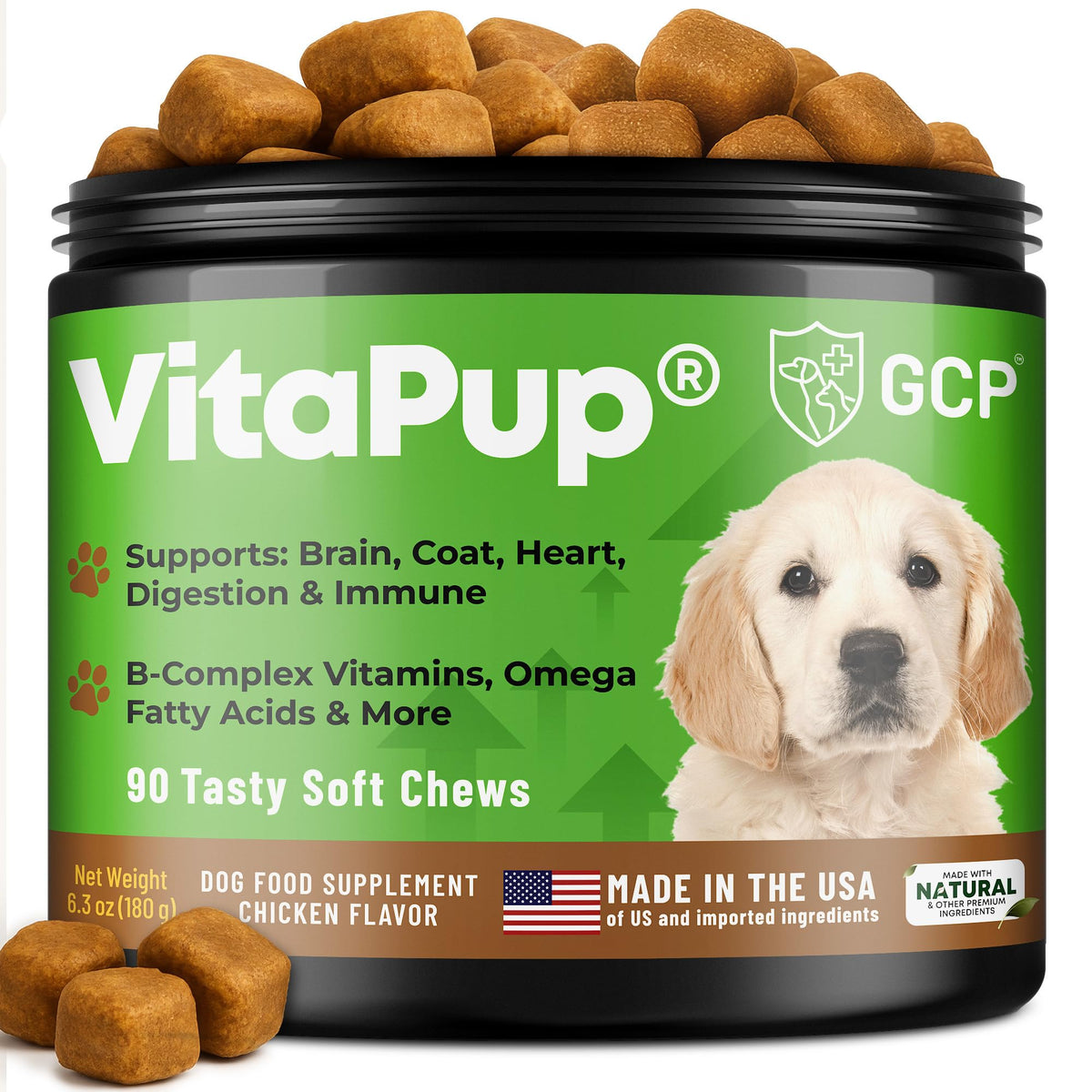 Guardian's Choice VitaPup puppy chews bottle promotes daily nutrition for growing dogs.