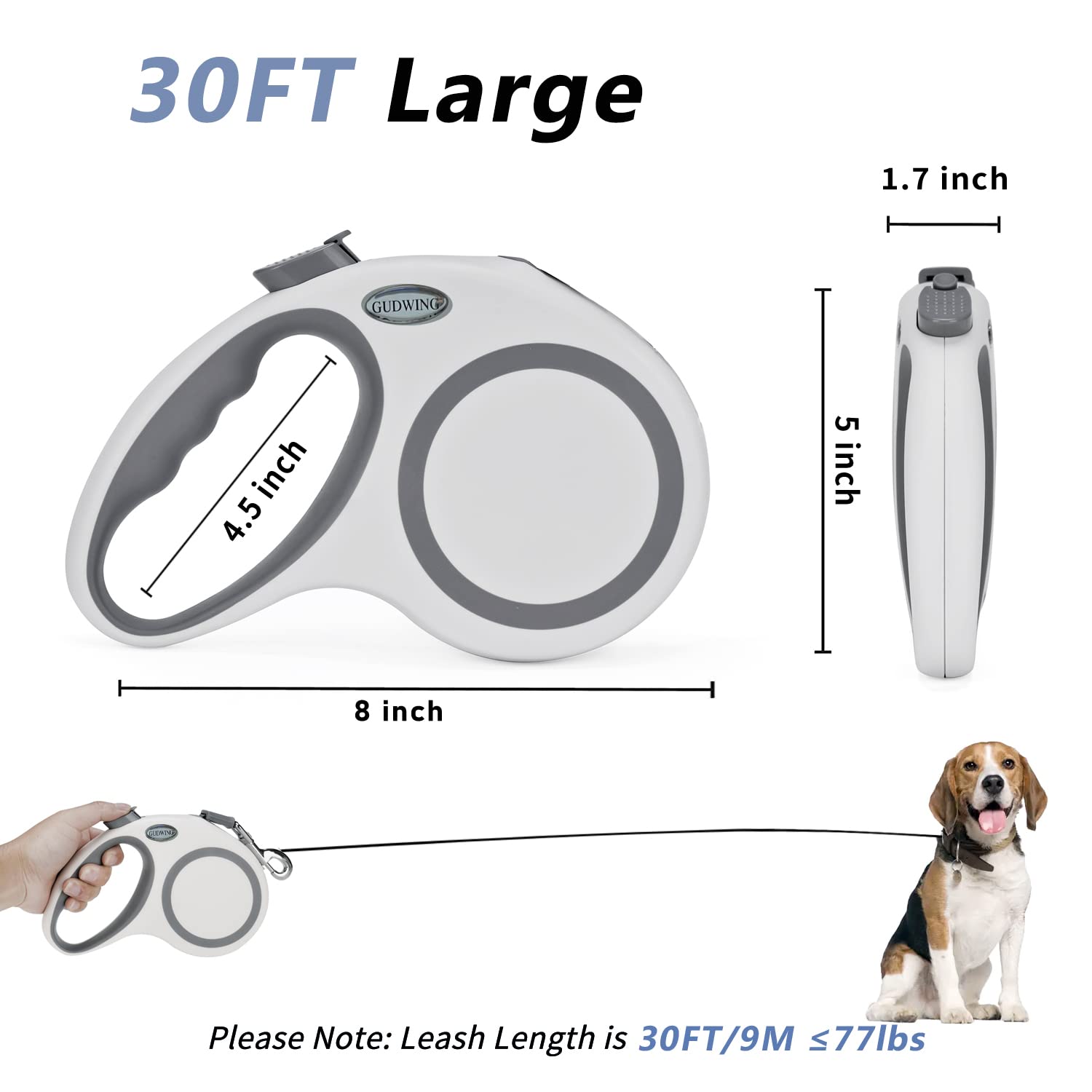GudWING leash shows one-button brake for quick reliable stops.