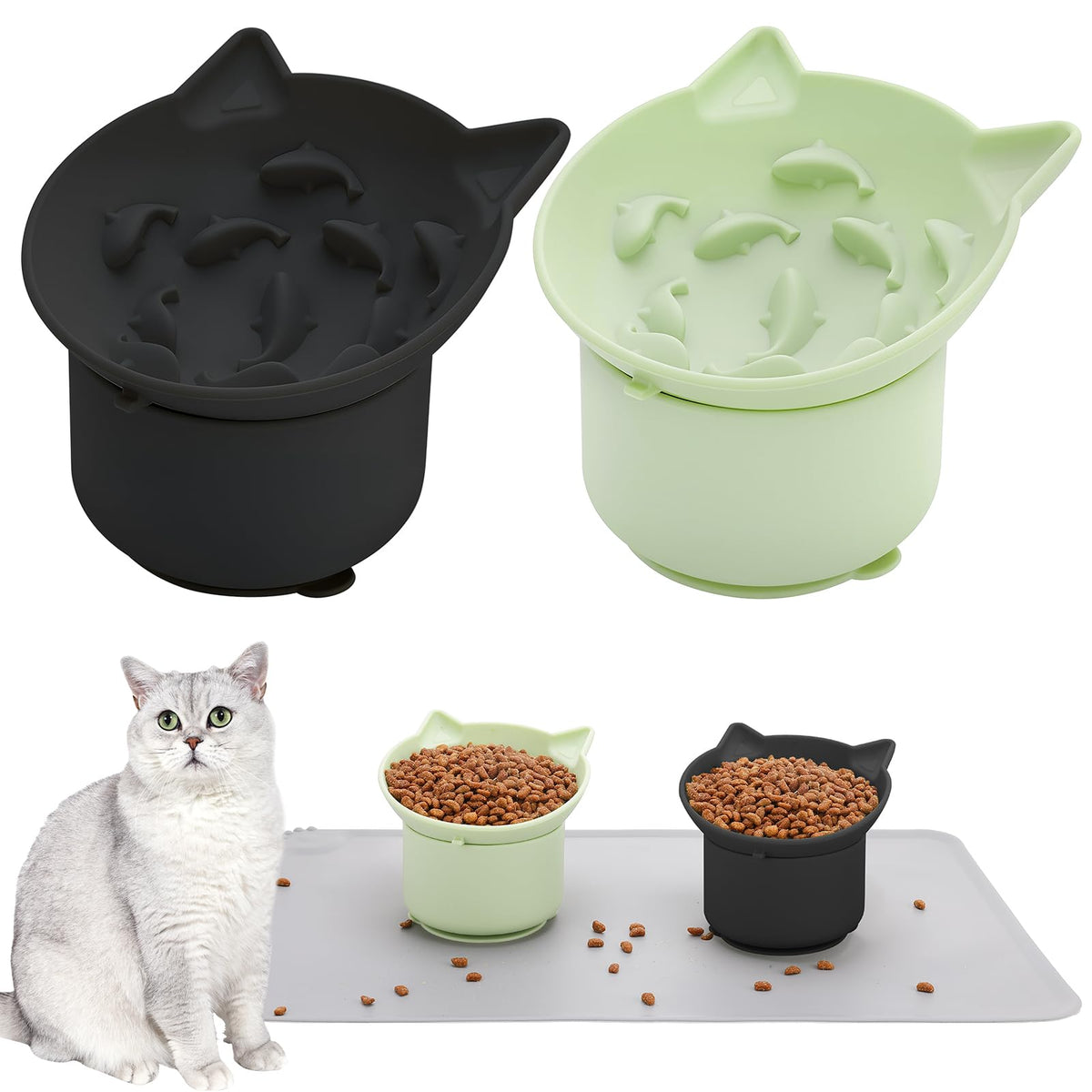 Guiqulai dual elevated slow feeder bowls in black promote paced meals