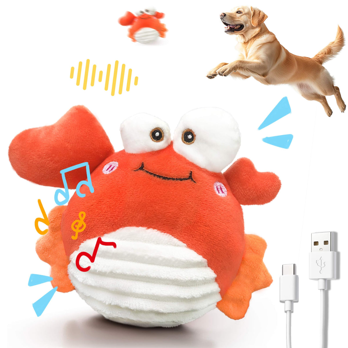 GUKCO Crab interactive toy ball bouncing to engage dogs in self-play.