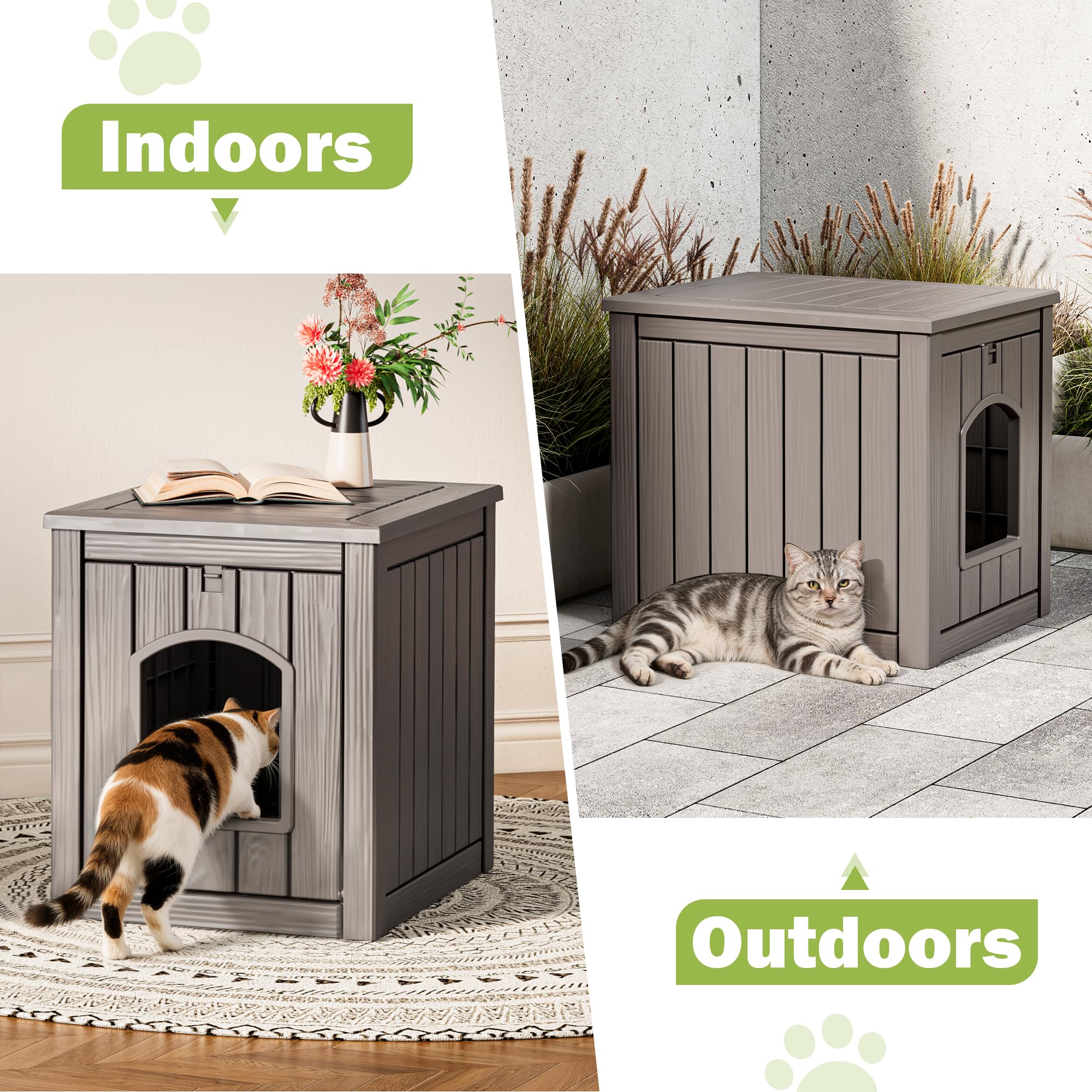 GULAIMOAO cat box enclosure with flat top storage for treats and accessories.