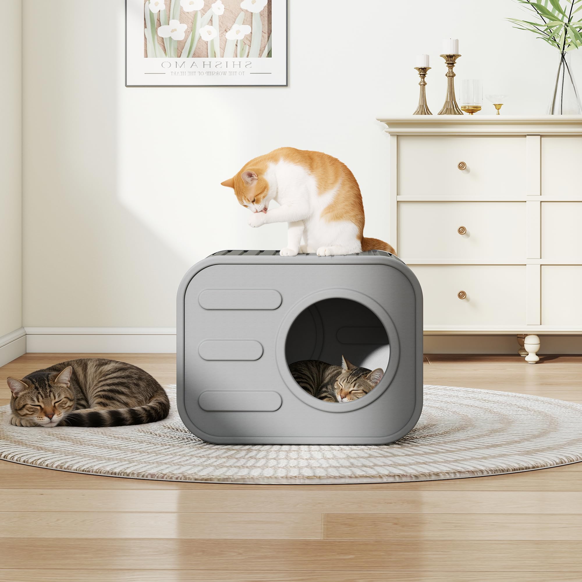 GULAIMOAO cat house suitable for both indoor and outdoor use, adaptable to spaces.