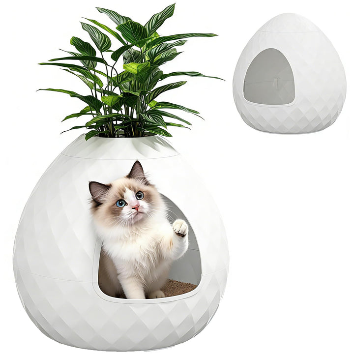GULAIMOAO egg-shaped litter box enclosure blends with living room decor for discreet pet care