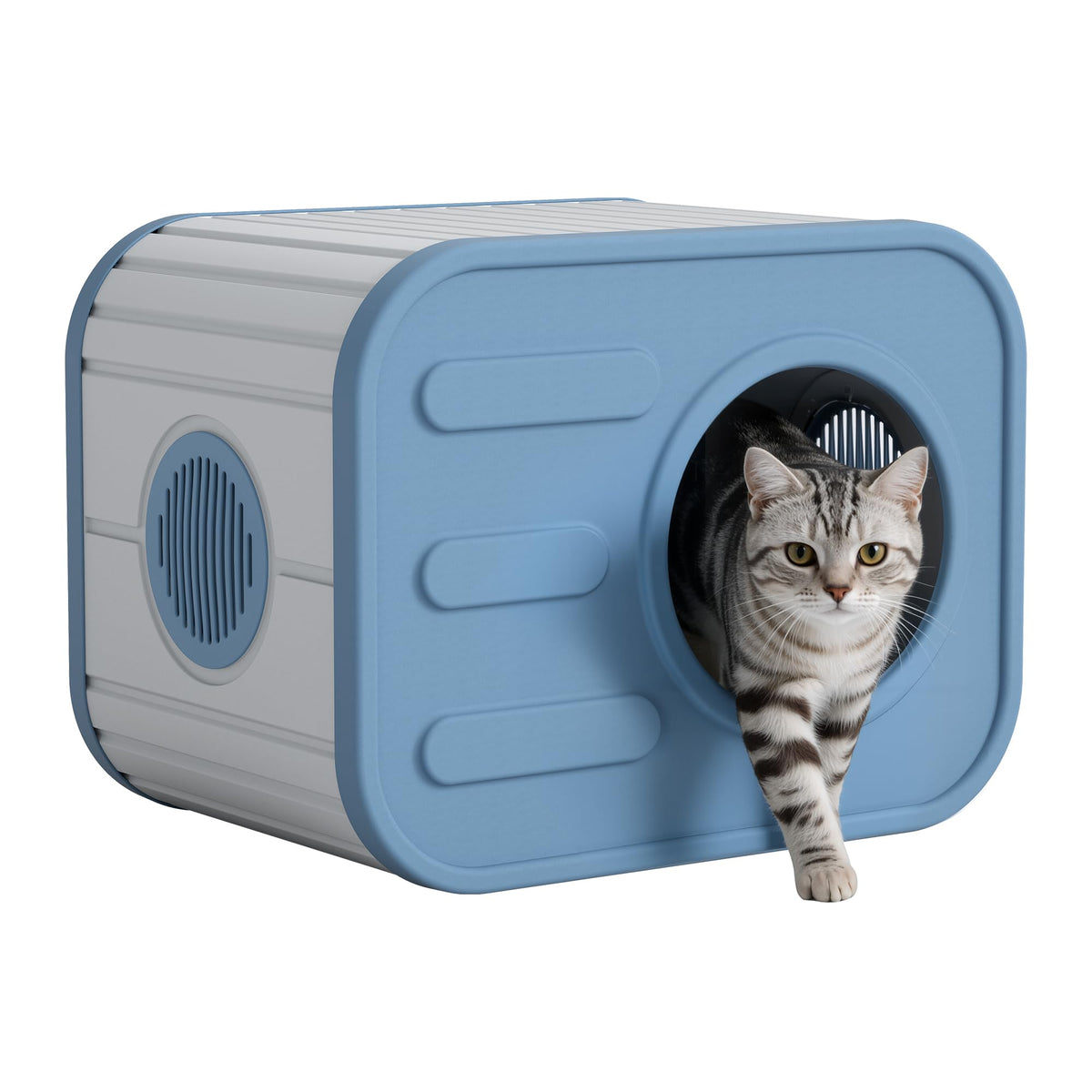 GULAIMOAO outdoor cat house with camera design offers cozy shelter and stylish yard decor.