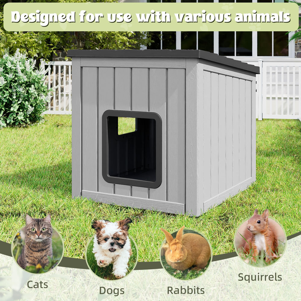 GULAIMOAO outdoor cat house side view with ventilation for steady airflow.