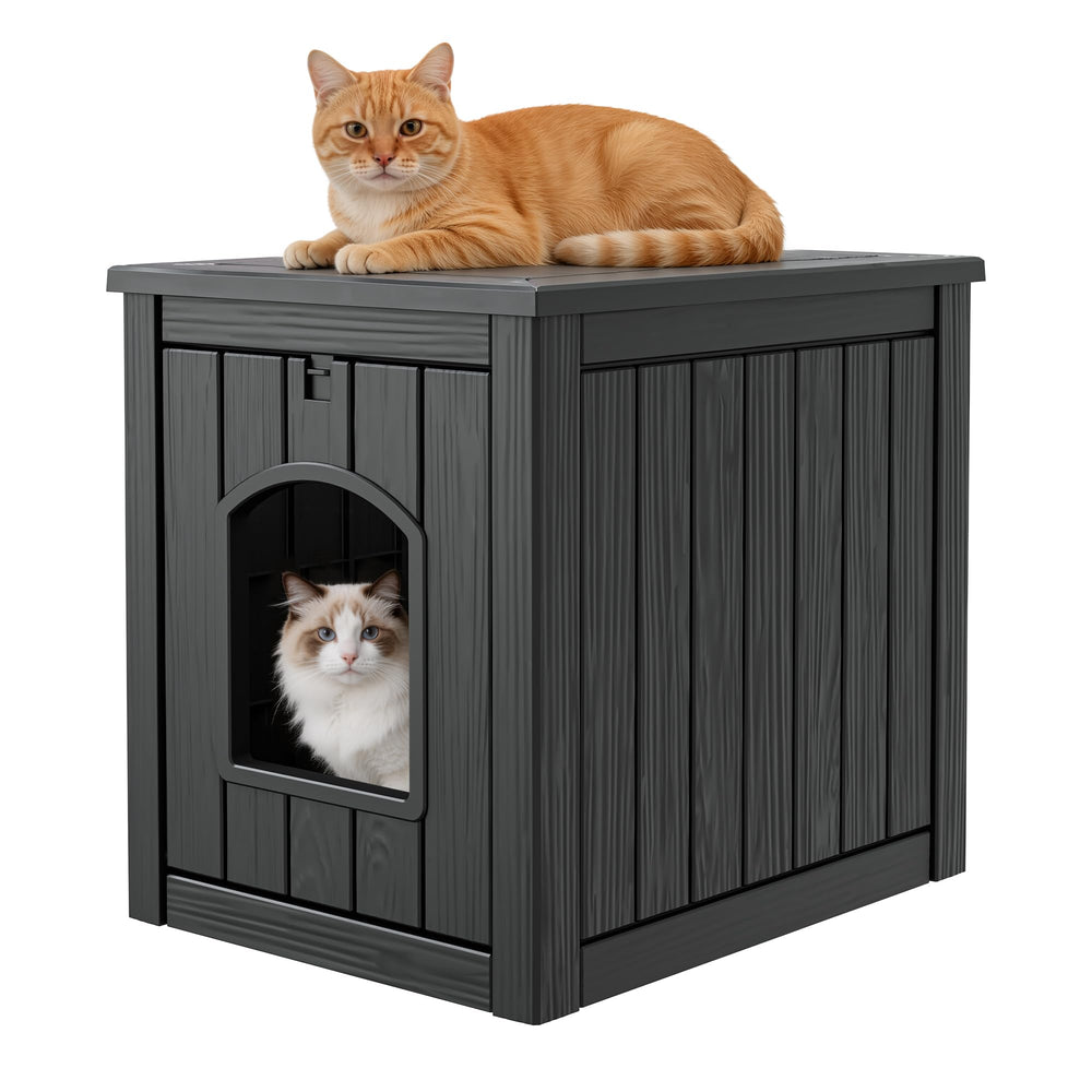 GULAIMOAO outdoor cat house front view shows weatherproof shelter for outdoor cats