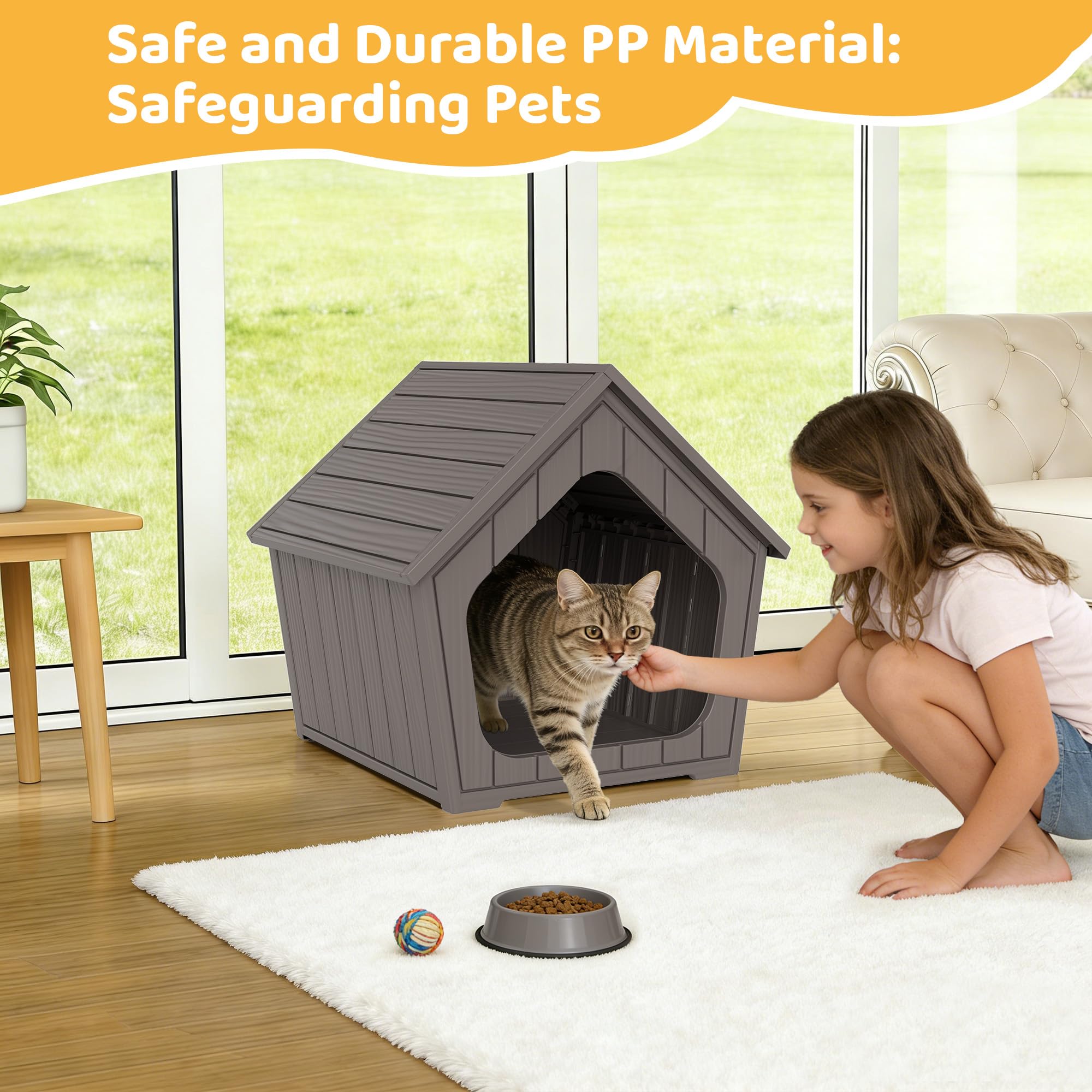 GULAIMOAO outdoor cat house sized for small pets like cats, rabbits, and small dogs.