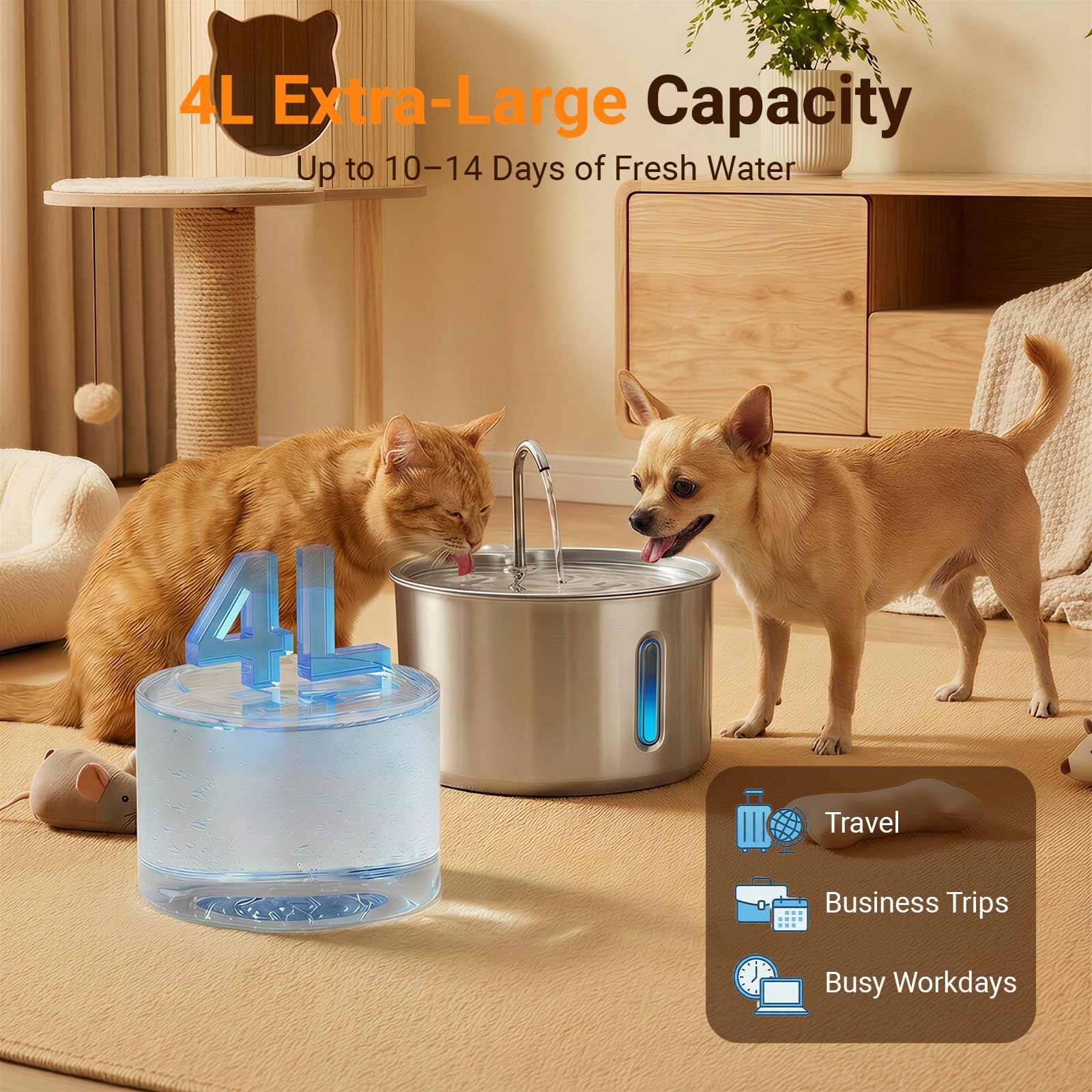 GULUNOOK top view of the 4L fountain for easy refilling access