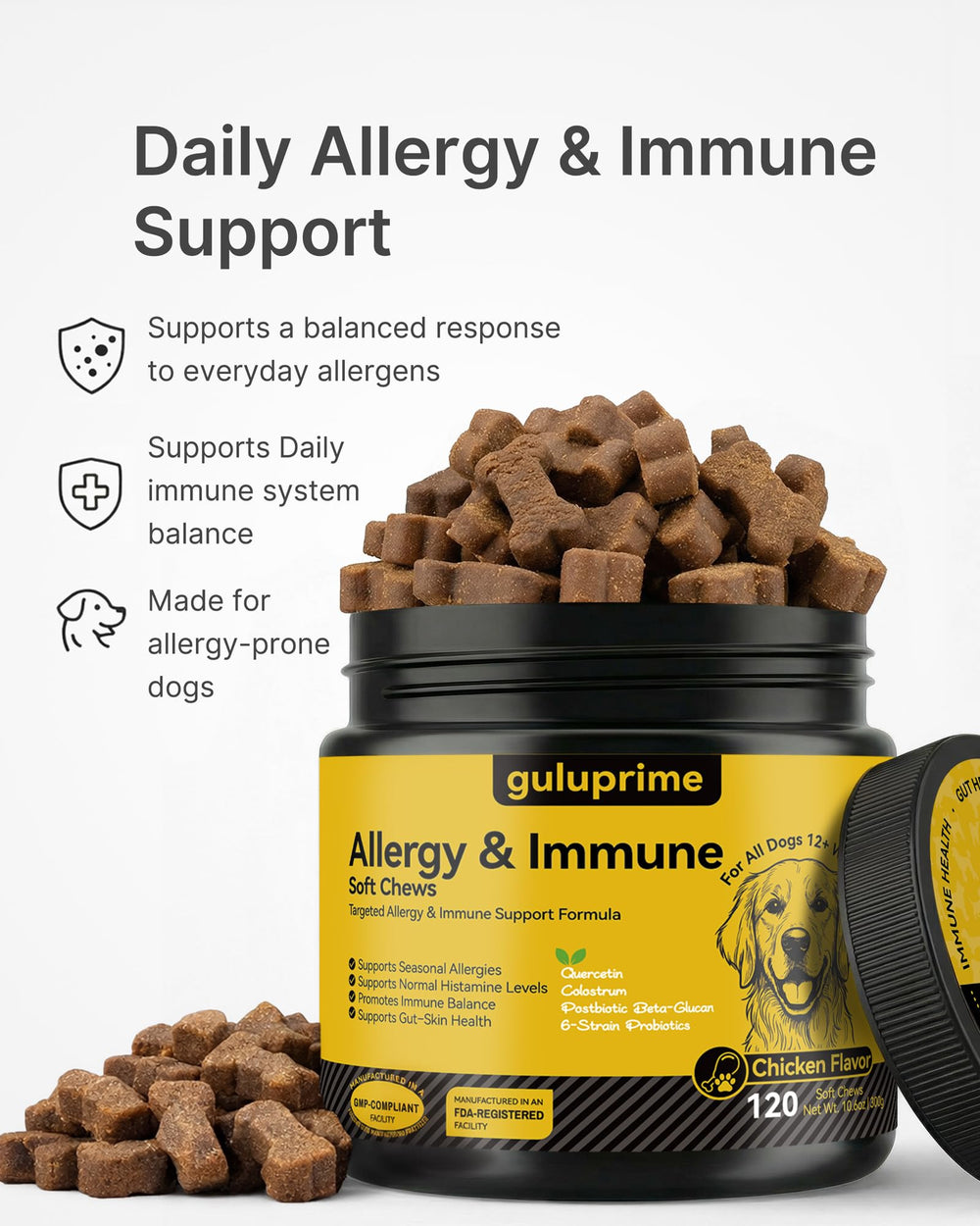Guluprime dog allergy chews closeup texture ideal for easy daily dosing