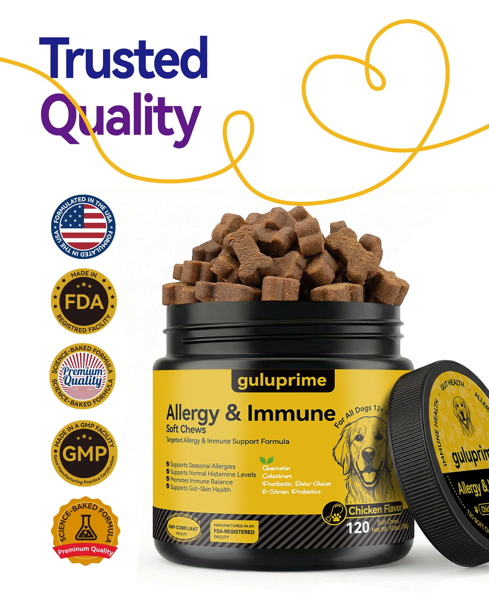 Guluprime dog allergy relief chews flavorful, enticing for daily treats.