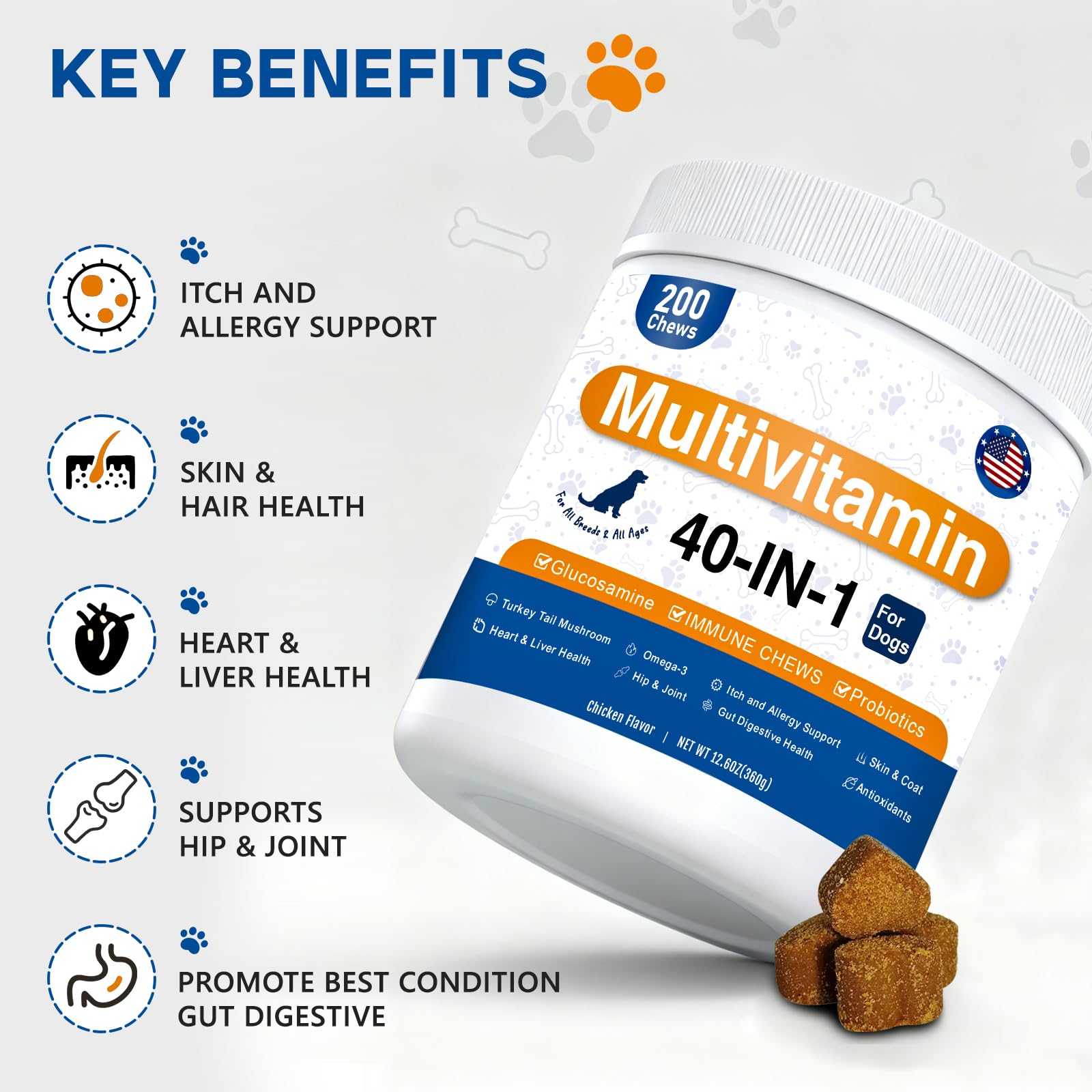 GuruAmi dog vitamins glucosamine hip joint support for mobility.