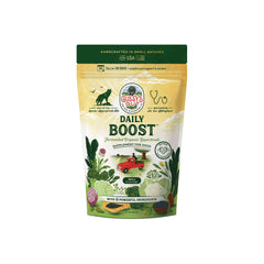 Gussy's Gut Daily Boost bottle close-up highlighting canine gut health support
