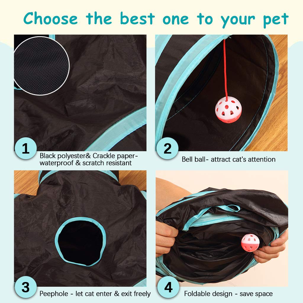 GUSTYLE Cat Tunnel 5 Way crinkle paper inside engages pets with tactile curiosity.