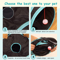 GUSTYLE Cat Tunnel 5 Way crinkle paper inside engages pets with tactile curiosity.