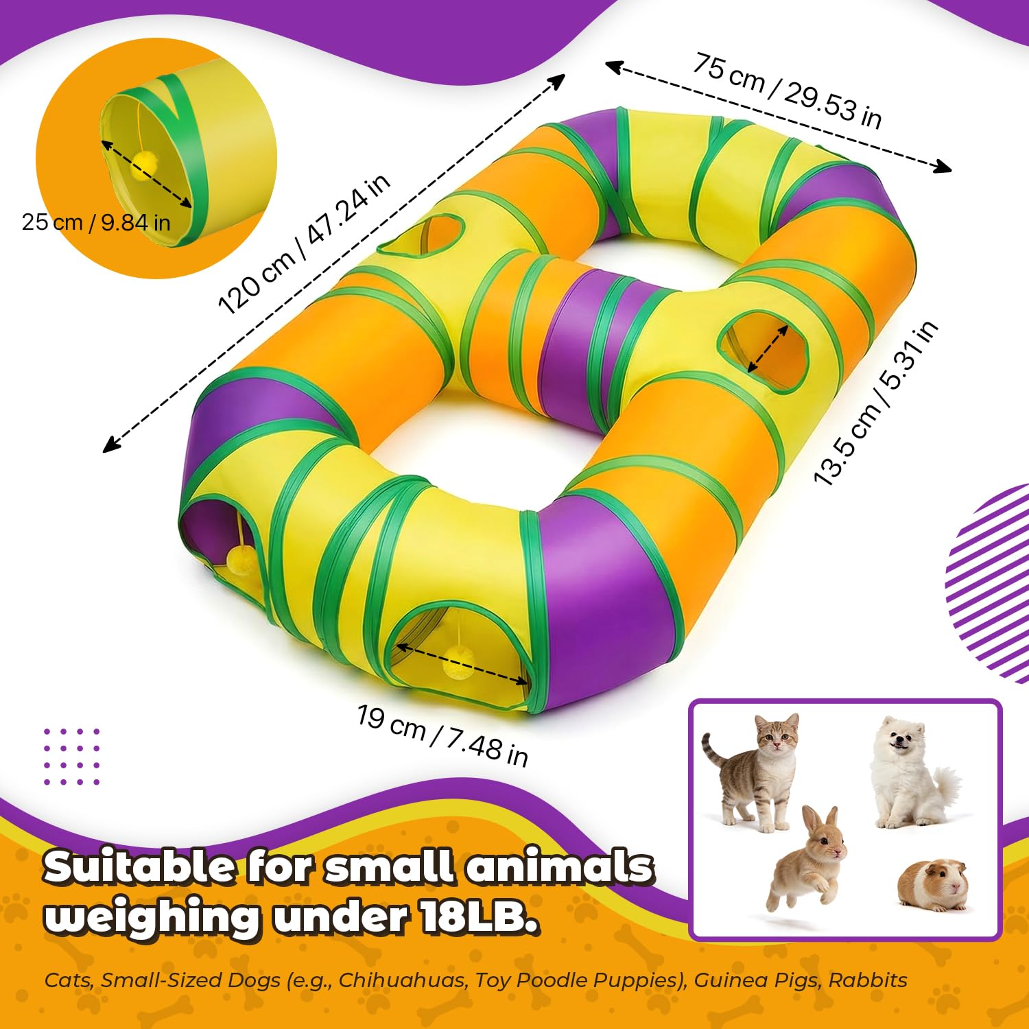 GUSTYLE collapsible cat tunnel for easy storage and travel.