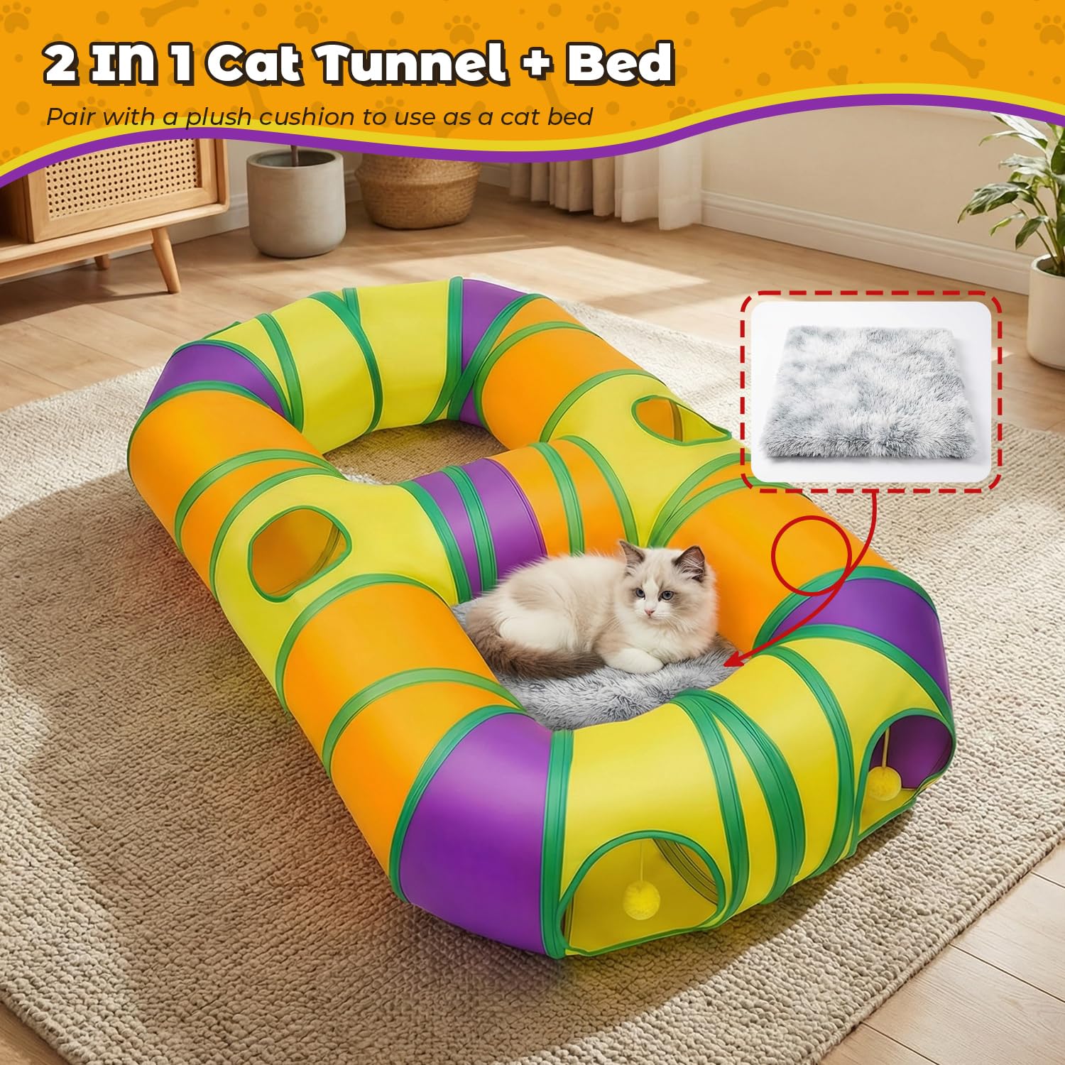 GUSTYLE durable polyester cat tunnel resists scratches and rough play.