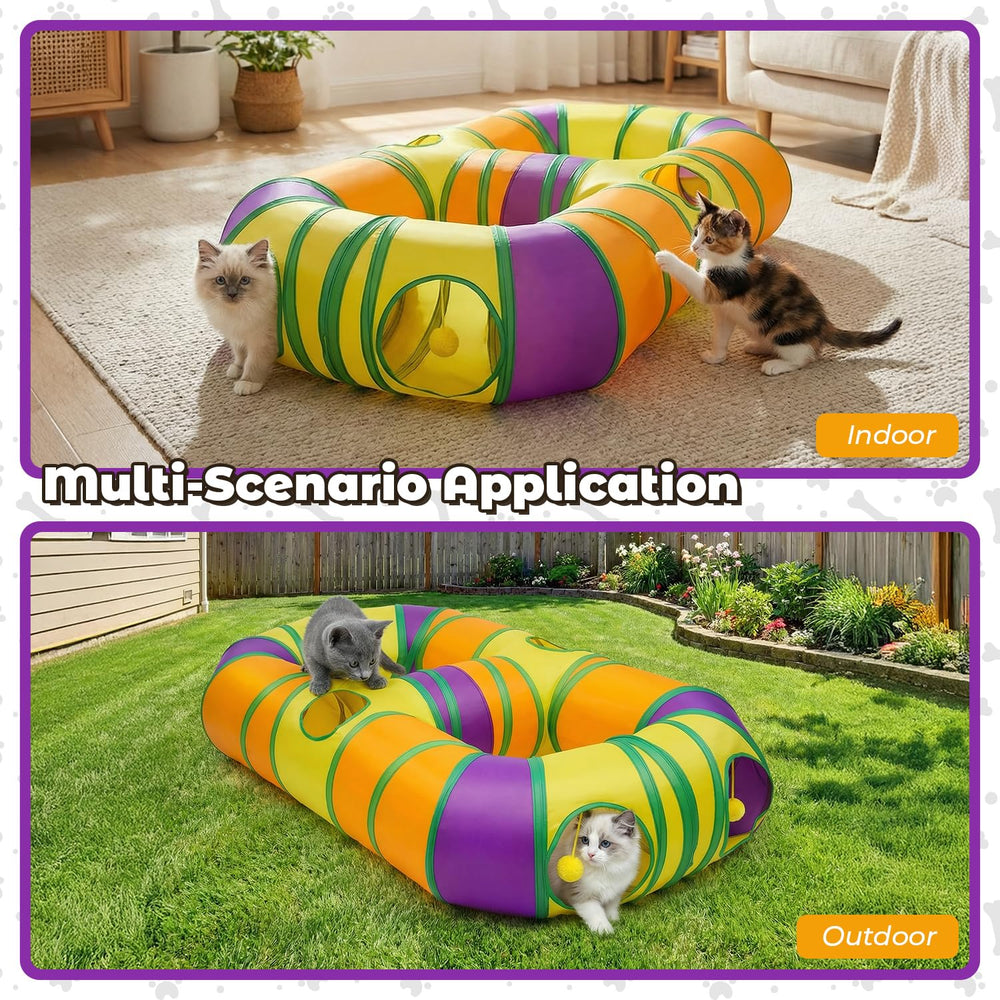 GUSTYLE cat tunnel doubles as a cozy bed with plush mat placement.