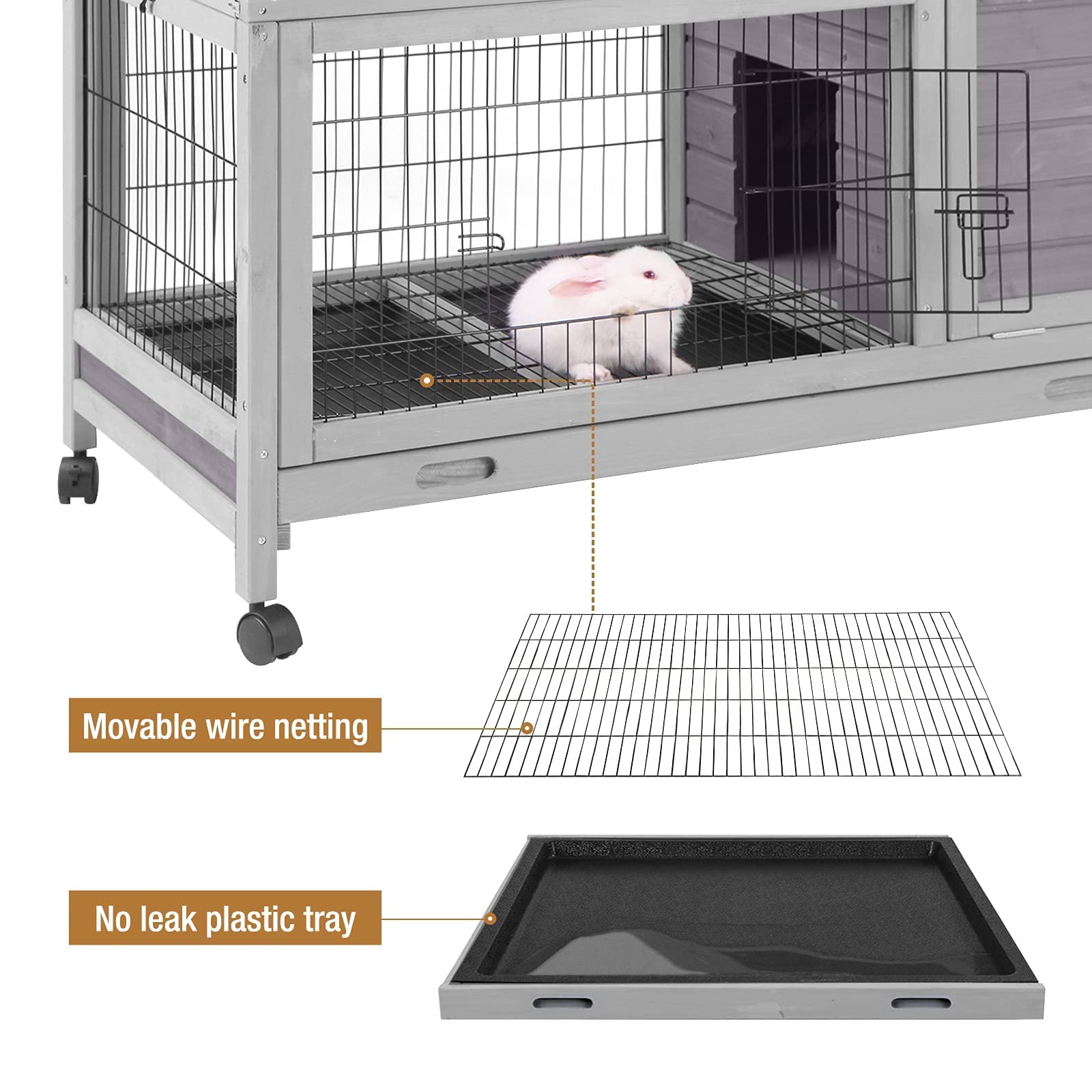 GUTINNEEN rabbit cage on wheels enables effortless indoor-outdoor relocation.
