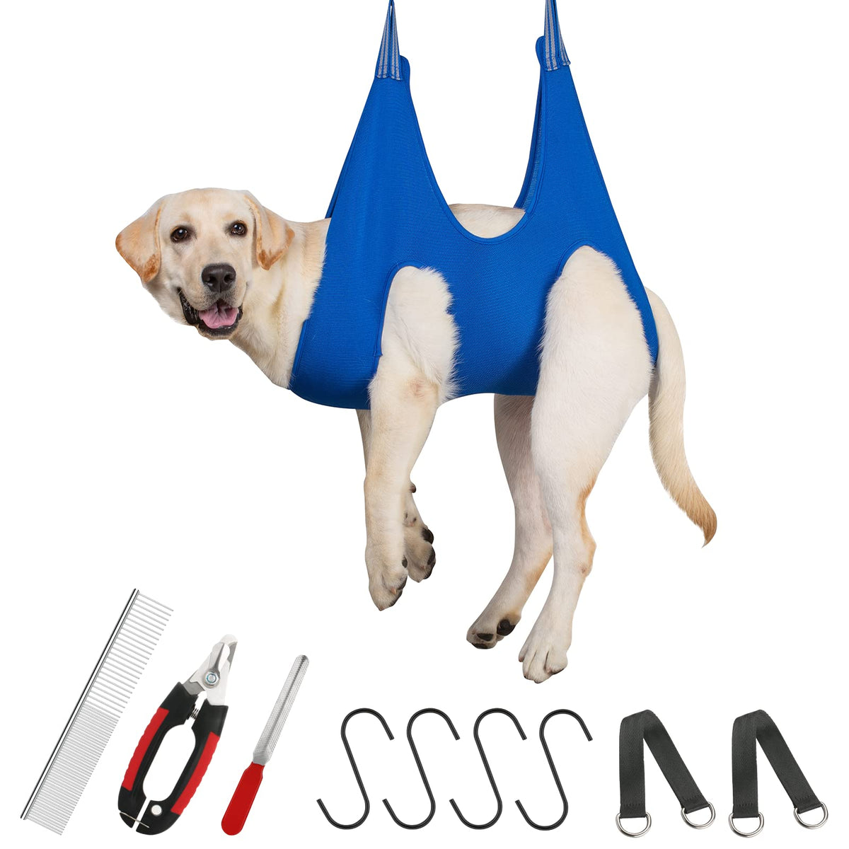Guzekier dog grooming hammock nail-trim setup enables at-home care.