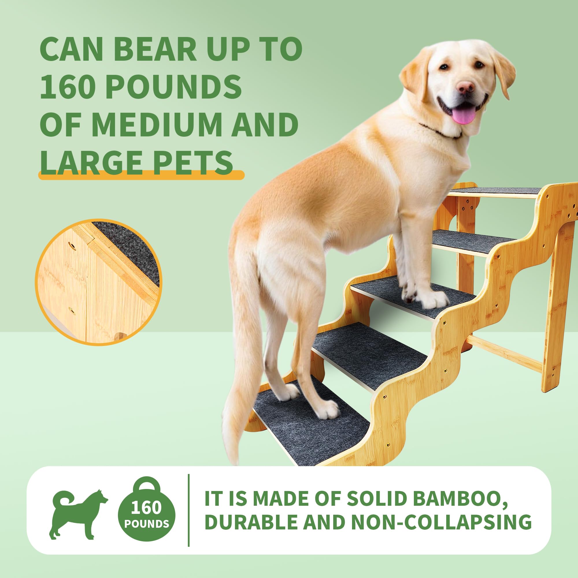 GXONE 5-step dog stairs for easy climb onto the bed.