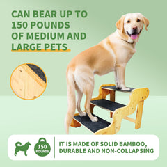 GXONE 3-step bamboo dog stairs side view highlighting stability